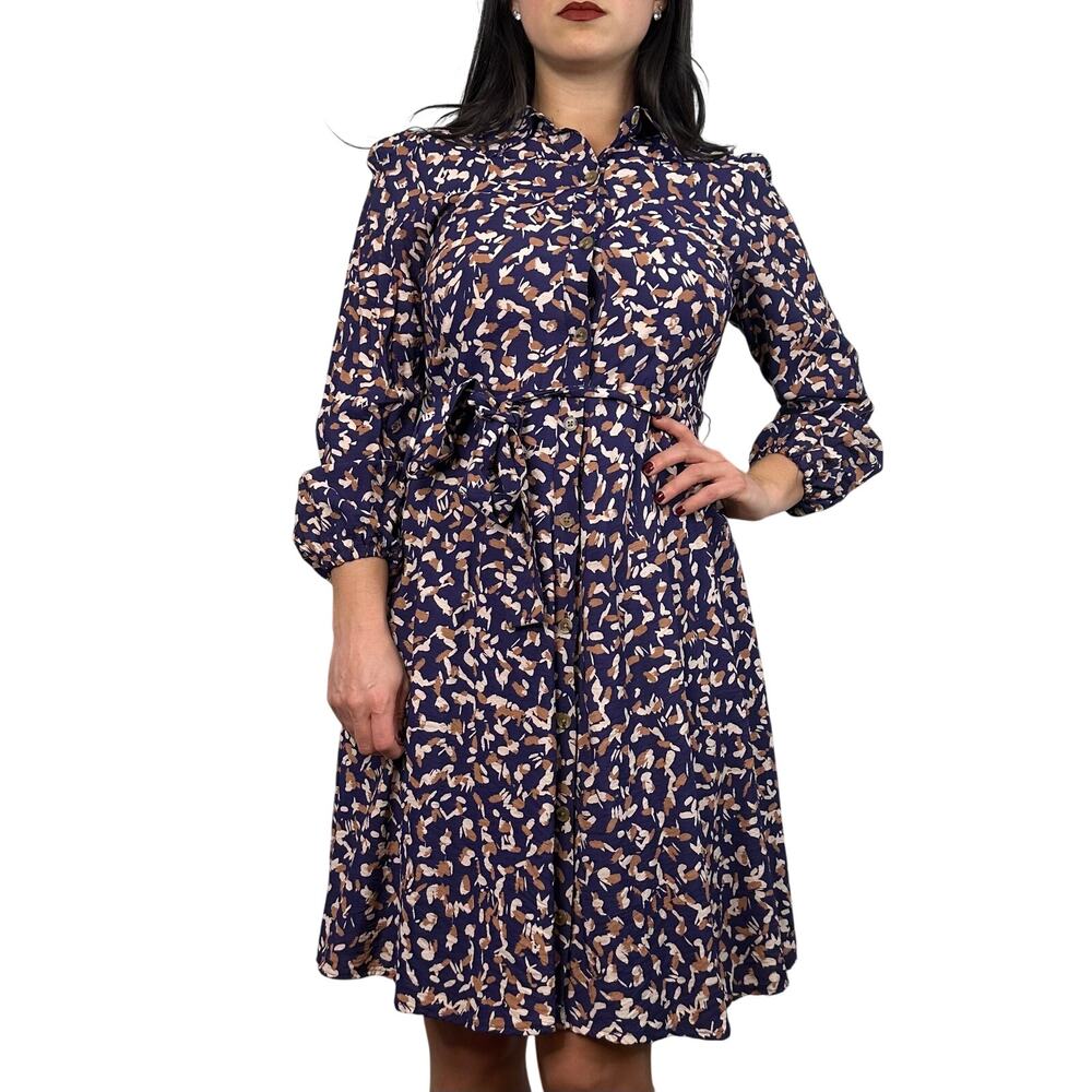 Nine West Purple & Cream Midi Utility Dress with Belted Sash